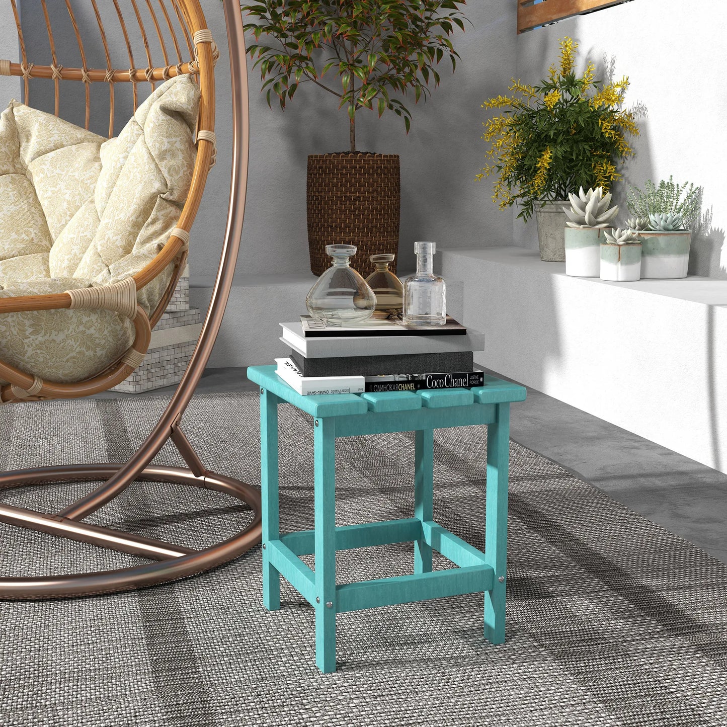 Patio Side Table, Outdoor Plastic End Table for Backyard Deck Lawn, Green