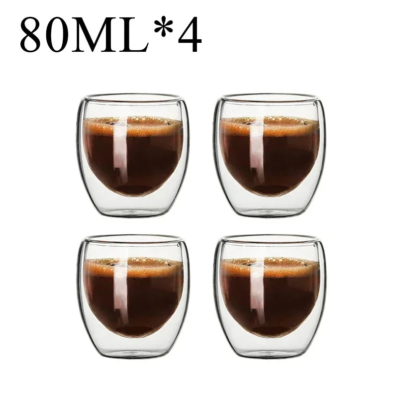 Double Wall Borosilicate Glass Mugs Set Drinkware Heat Resistant