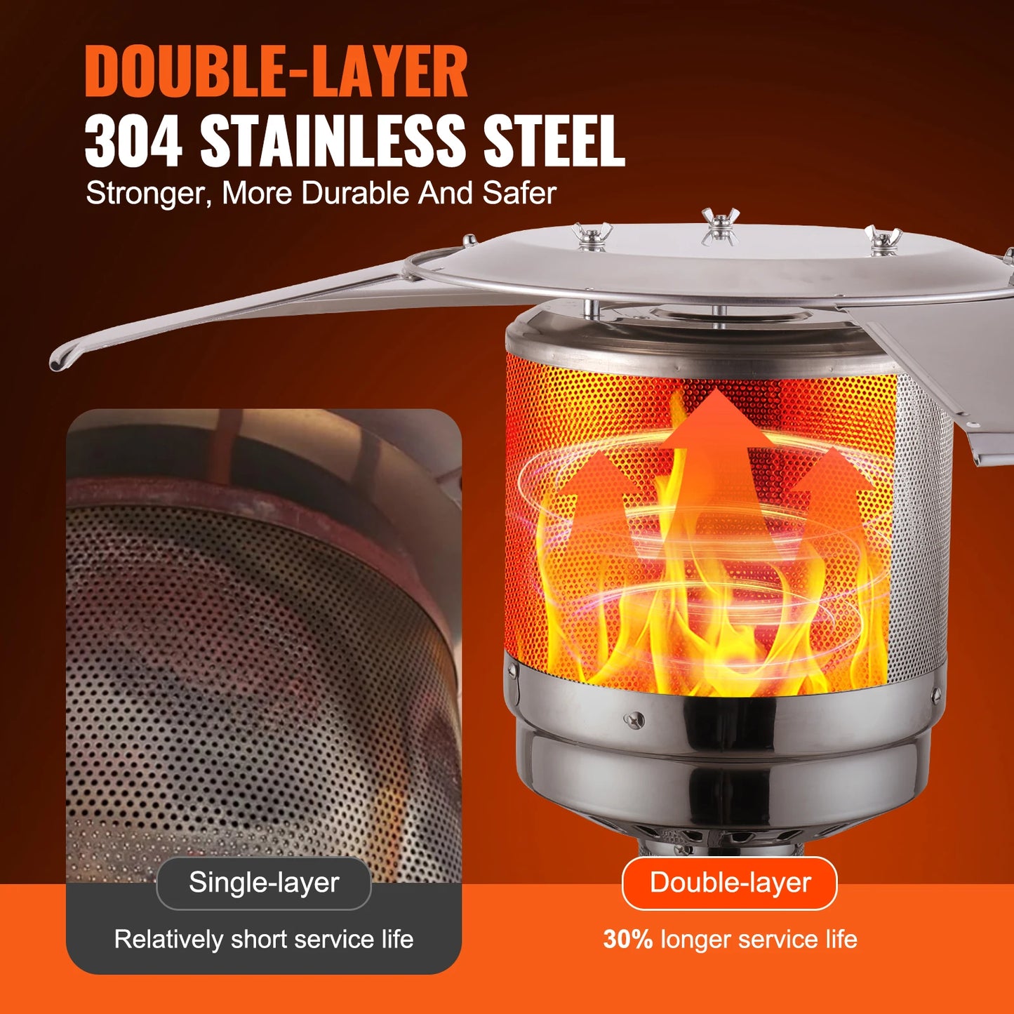 SucceBuy Patio Heater for Outdoor Use Tall Hammered With Round Table Design Metal Burner and Wheels Fixed Flame Heater for Patio