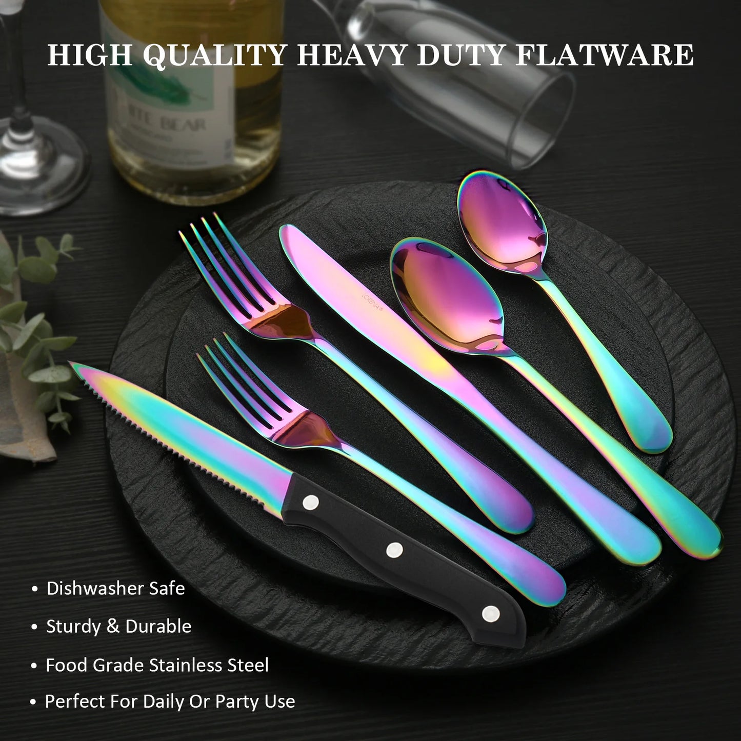 HanSmart 24-Piece Stainless Steel Flatware Set For 4 Dishwasher Safe