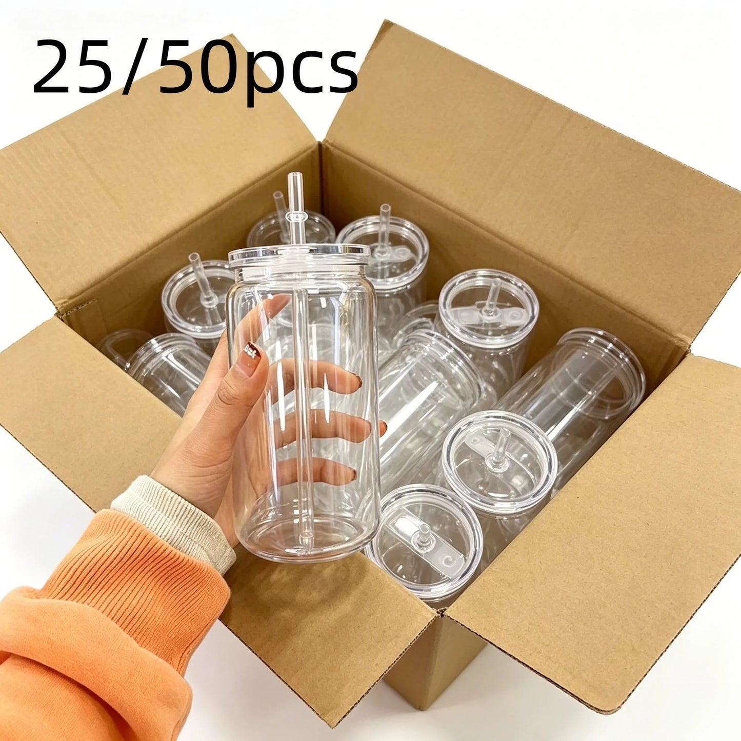Clear Plastic Cups With Straw And Lid Reusable Portable
