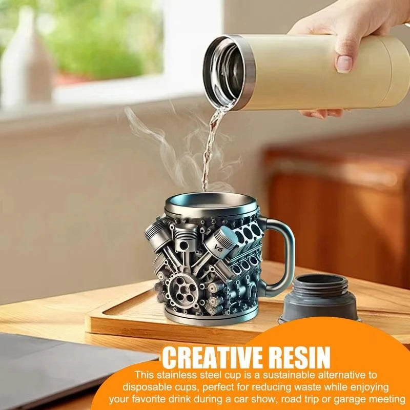 V8 Engines Stainless Steel Coffee Mug 3D Engine Design Cup