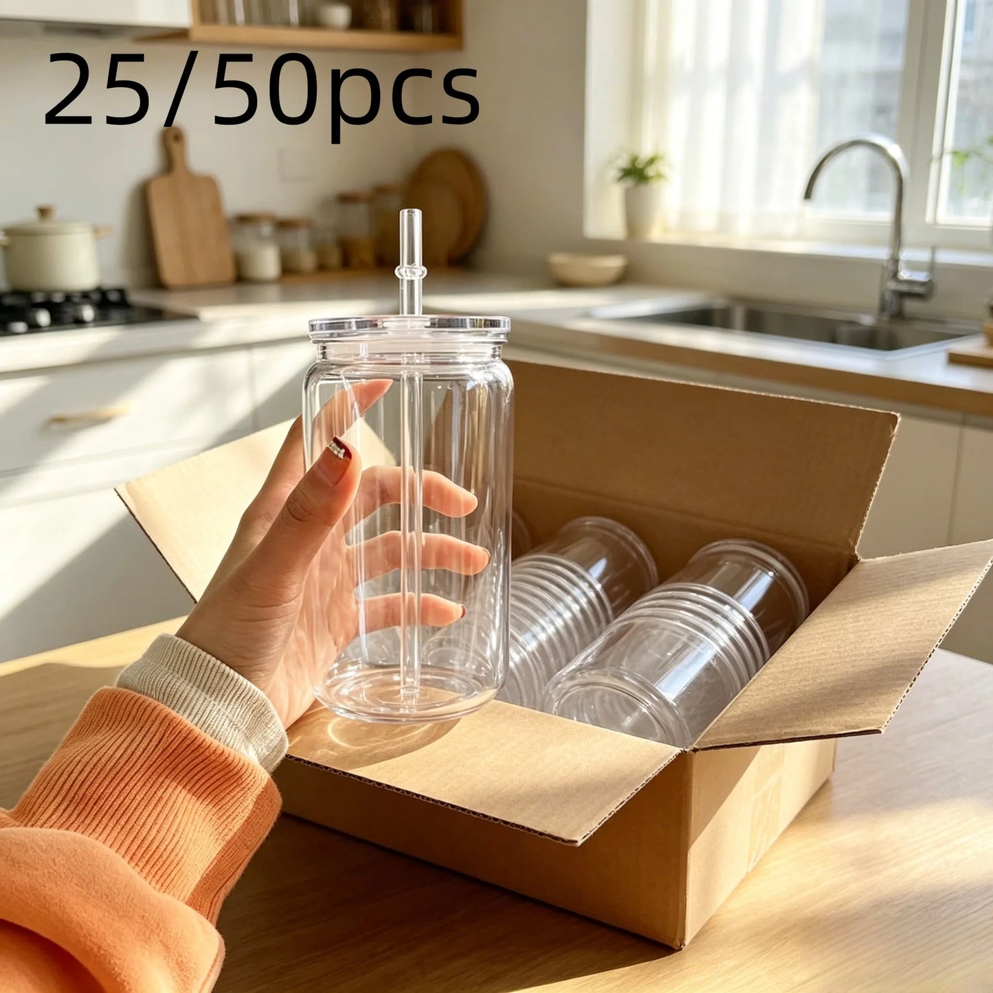 Clear Plastic Cups With Straw And Lid Reusable Portable