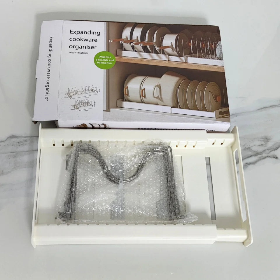 Expandable Pot Organizer Rack, Adjustable Divider for Kitchen Cabinet, Multi-Purpose Storage for Pots & Pans
