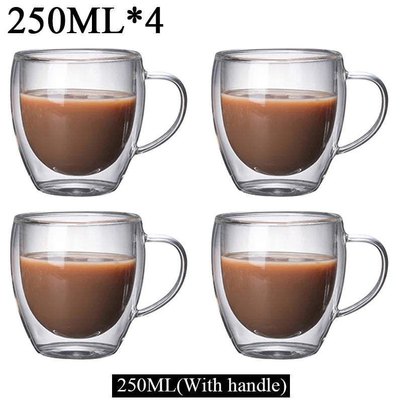 Double Wall Borosilicate Glass Mugs Set Drinkware Heat Resistant