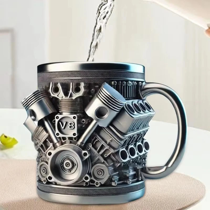 V8 Engines Stainless Steel Coffee Mug 3D Engine Design Cup