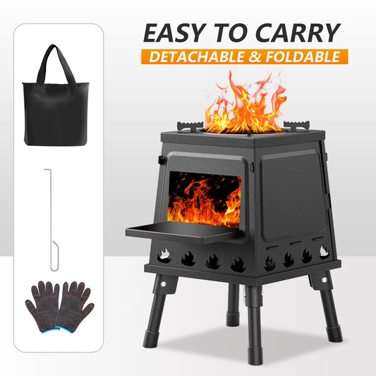 Portable Wood Burning Camp Stove Cast Iron for Outdoor Cooking