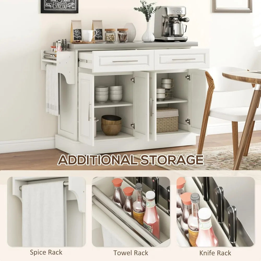 Rolling Kitchen Island Cart With Wheels Portable Stainless Steel Top