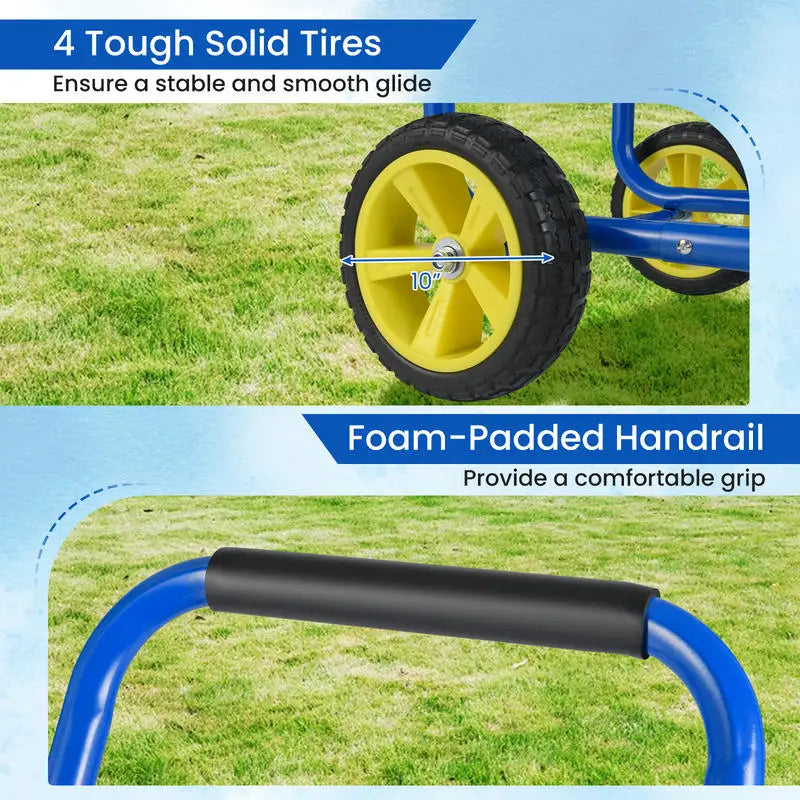 Garden Hose Reel Cart Metal Hose Cart with 4 Wheels and Storage Basket-Blue
