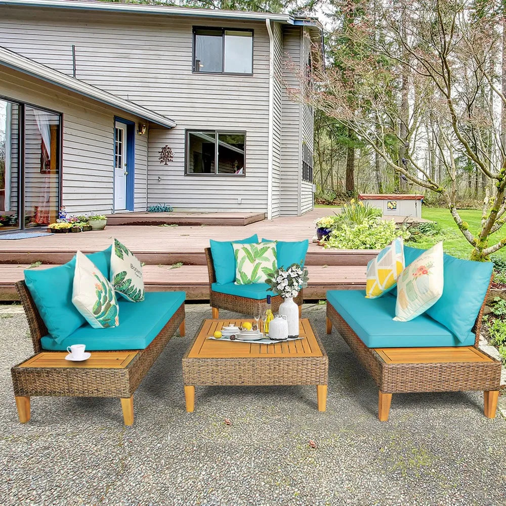 Eight Piece Rattan Patio Sofa Set With Cushions All Weather