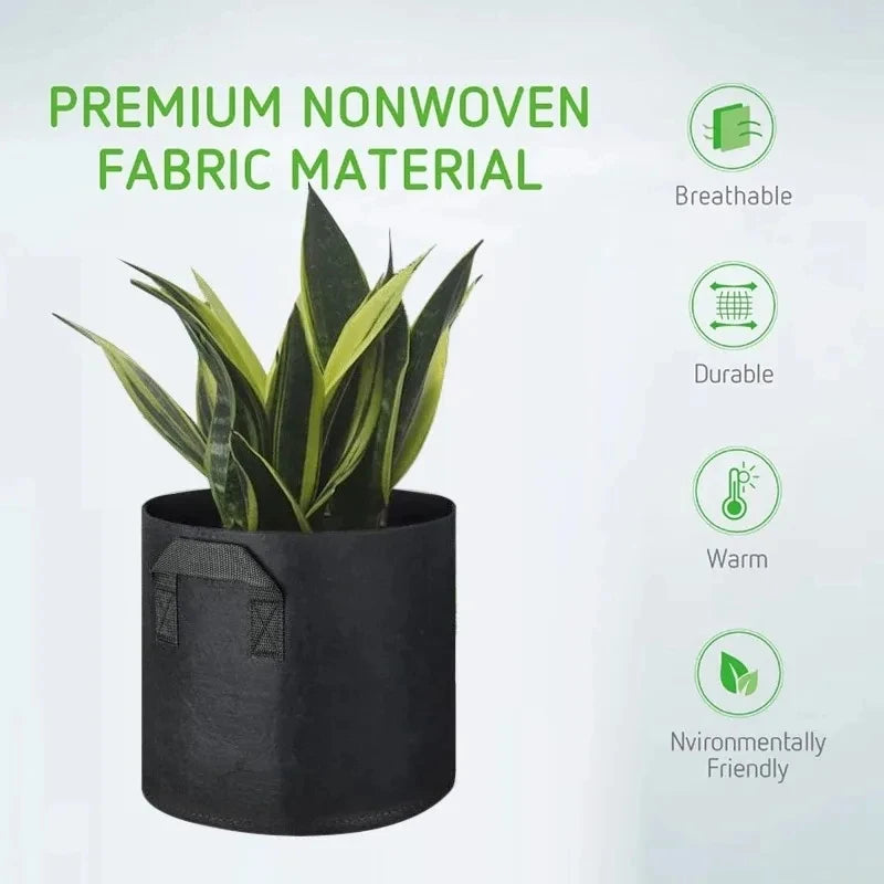 10pcs Grow Bags 5 Gallon Garden Planting Nonwoven Fabric Pots with Reinforced Handle Black