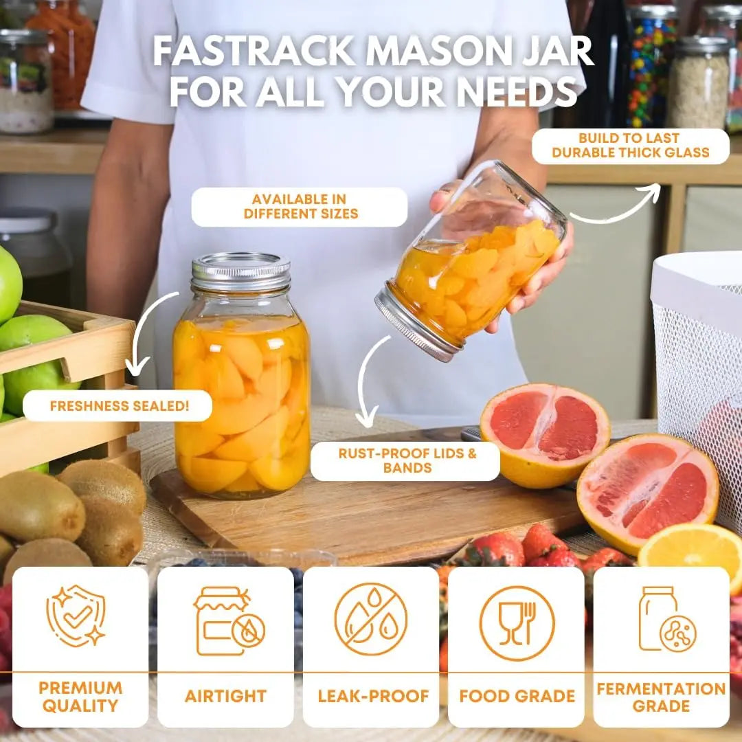 32 oz Regular Mouth Mason Jars with Lids – Pack of 2 Quart Canning Jars for Food Storage, Pickling, Fermentation, Crafts – Reusable Airtight Large Glass Mason Jar