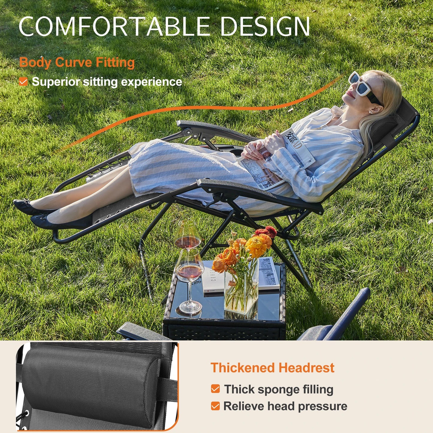 JHK Zero Gravity Double Portable Recliners with Cup Holders