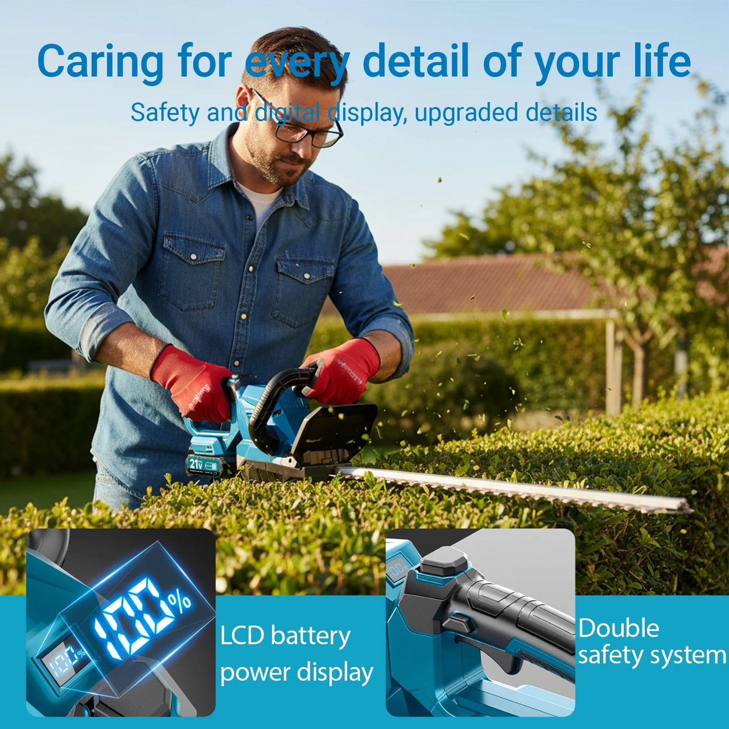 XYSD Cordless Hedge Trimmer With Battery And 180 Degree Head