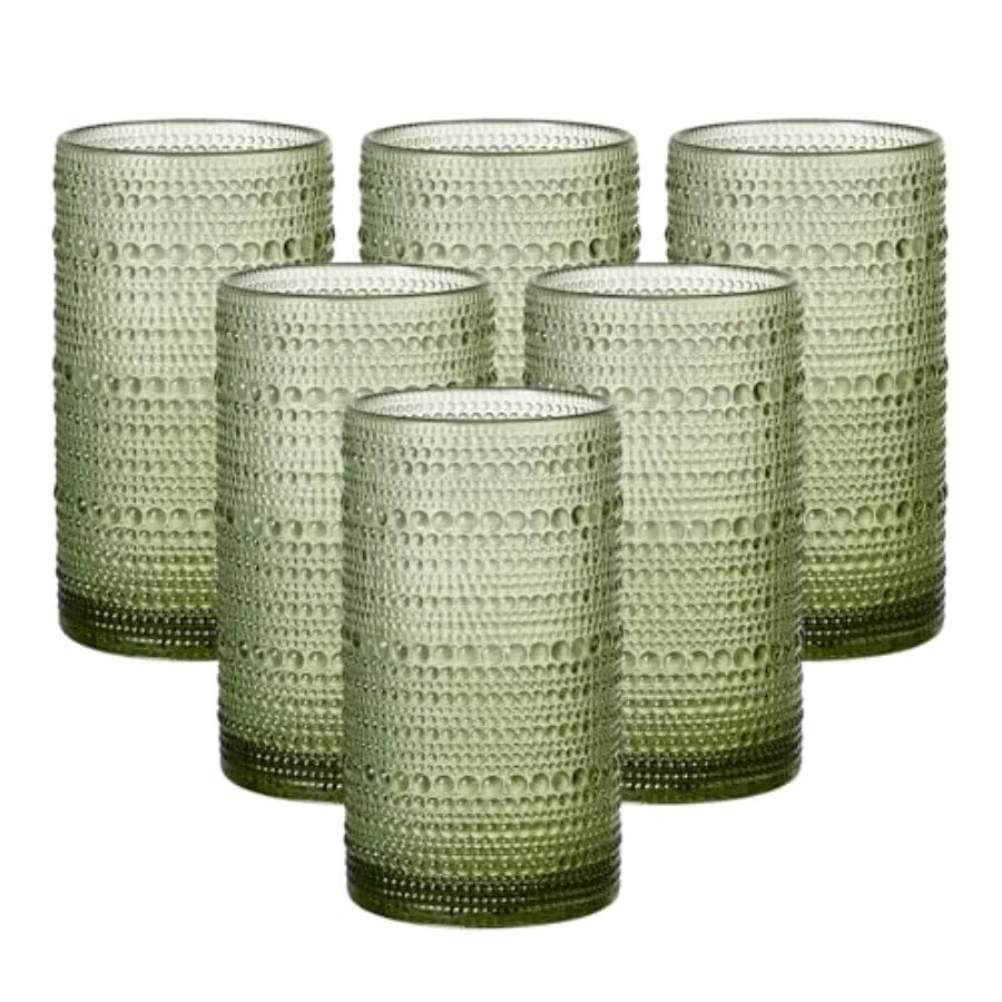 Vintage Hobnail Embossed Highball Drinking Glasses Set of 6