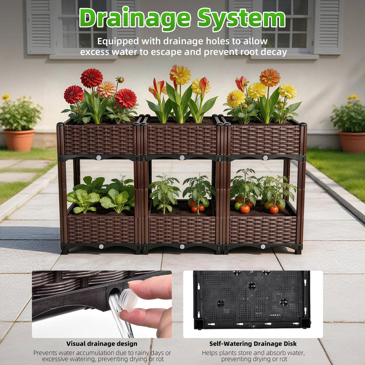 Elevated Raised Garden Bed with Legs 120x70x40 cm Large Divider Planter Box 6 Grid PP Material Outdoor Flower Pot with Drainage Holes Pest Resistant Back Friendly for Garden Patio Balcony Deck Backyard