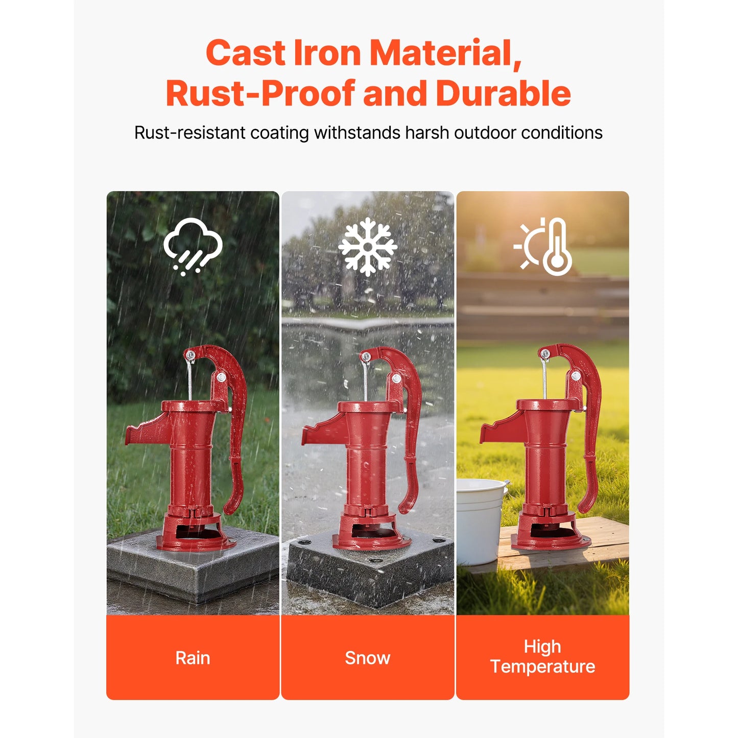 SucceBuy Well Hand Pitcher Pump 25 ft Maximum Lift Cast Iron NPT 1-1/4 in Connection for Garden Pond Farm Red/Black/Yellow/Green
