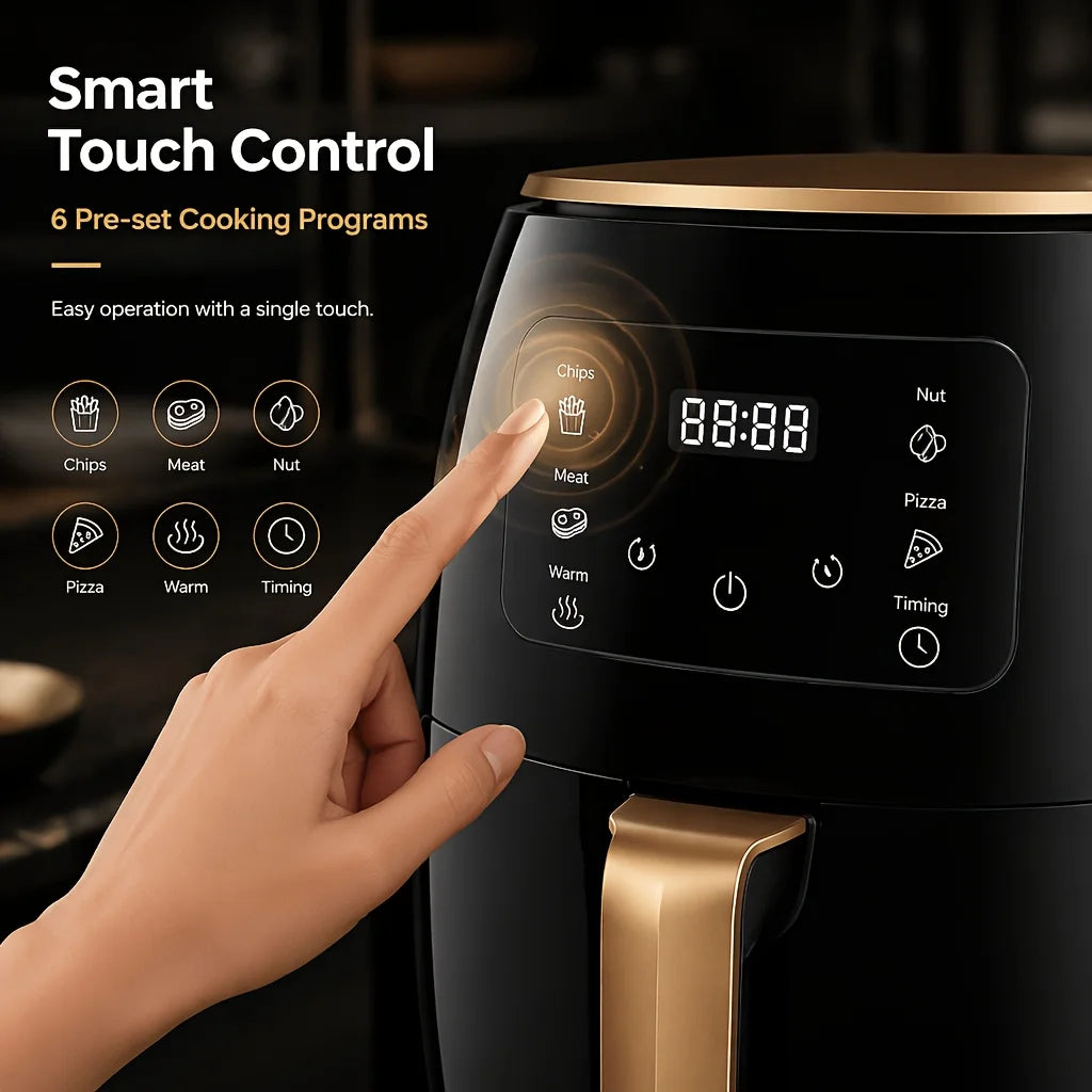 LED digital touch screen large capacity multifunctional fully automatic intelligent cooking air fryer. Temperature/time adjustment settings. Kitchen Tools - Suitable for family gatherings, braising, frying, fast food preparat