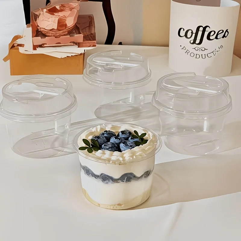 100pcs (50 Cups + 50 Lids) Round Dessert Cups With Lids & Spoons - Reusable Plastic Cake Containers, Ideal For Weddings, Birthda