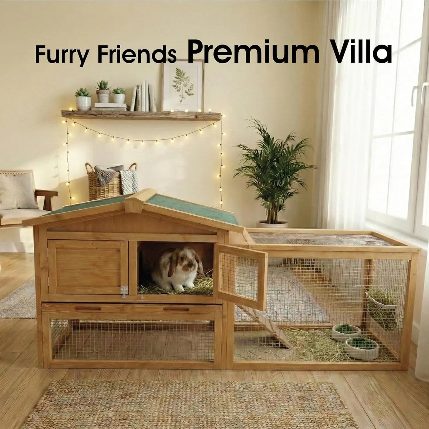 HiMISS 2 Story Wooden Animal Cage Weatherproof Hutch With Tray