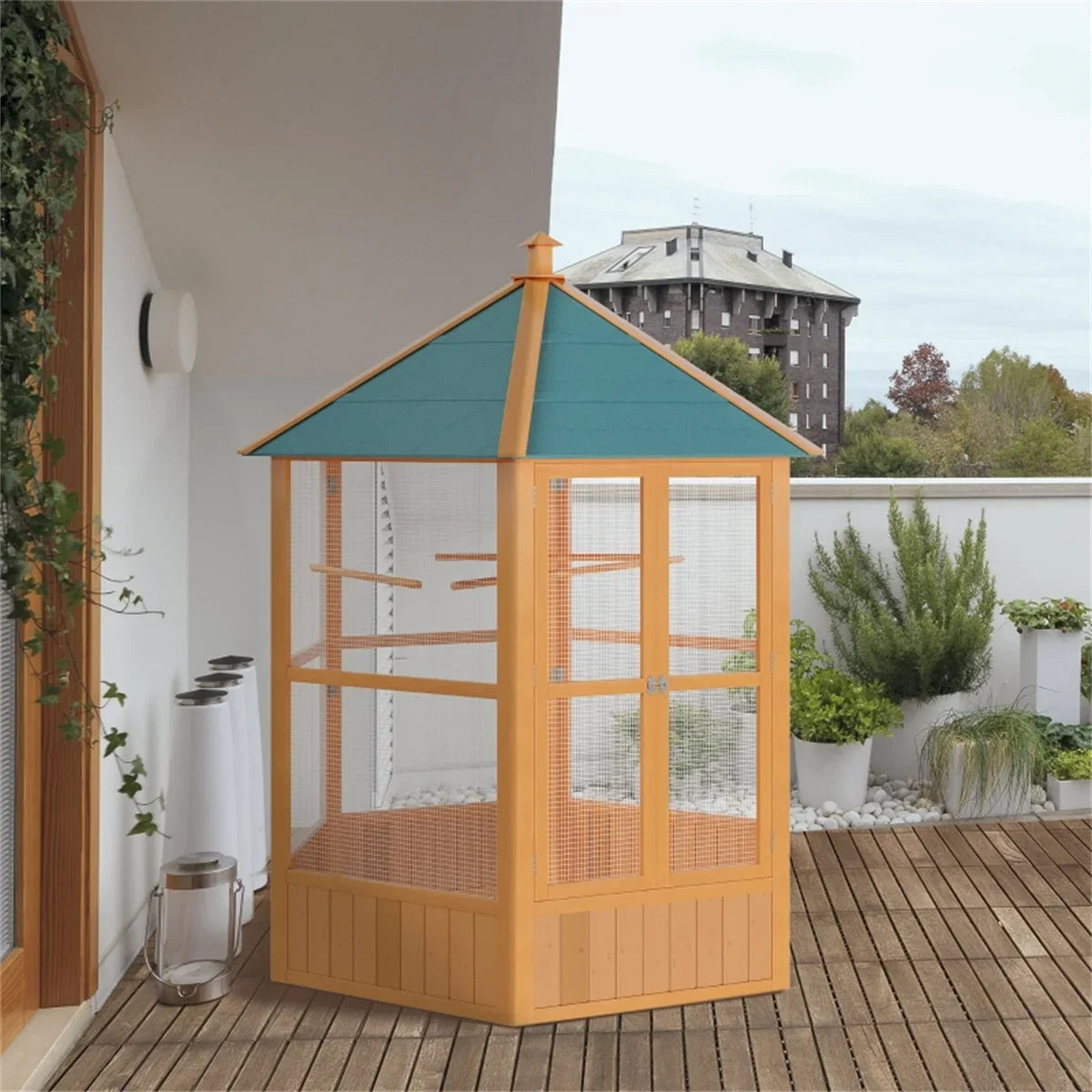 NONECN Wooden Birdcage Outdoor Aviary With Pull Out Tray