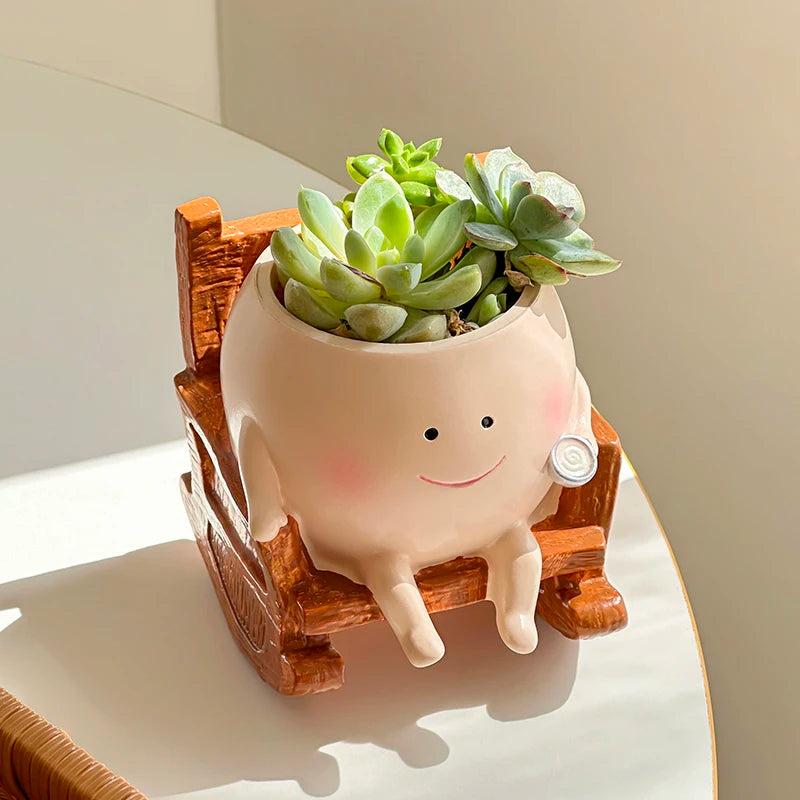 Cute Chair Swing Flower Pot With Smiling Devil Face