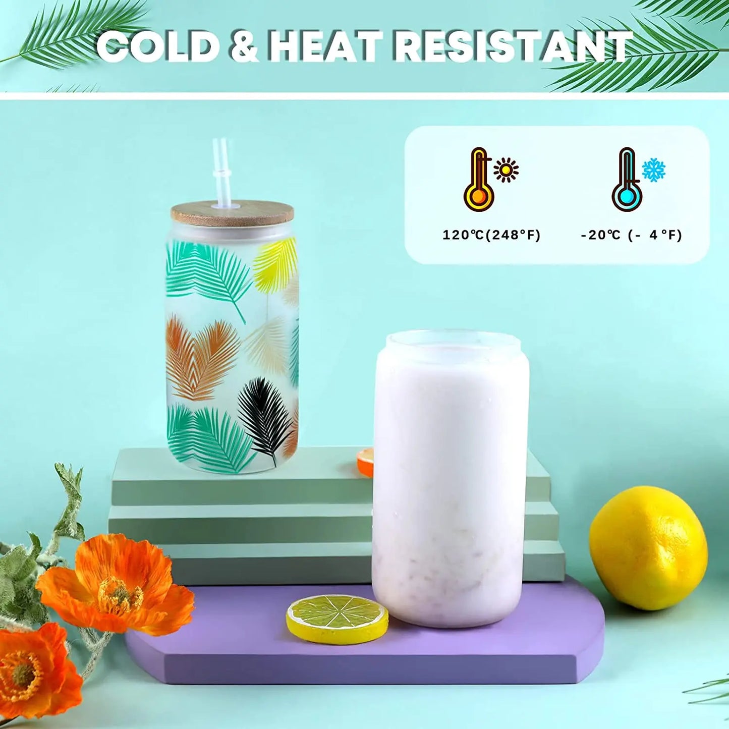 HTVRONT Glass Sublimation Tumblers with Bamboo Lids