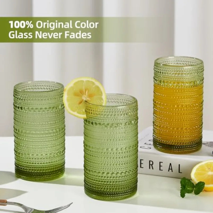 Vintage Hobnail Embossed Highball Drinking Glasses Set of 6