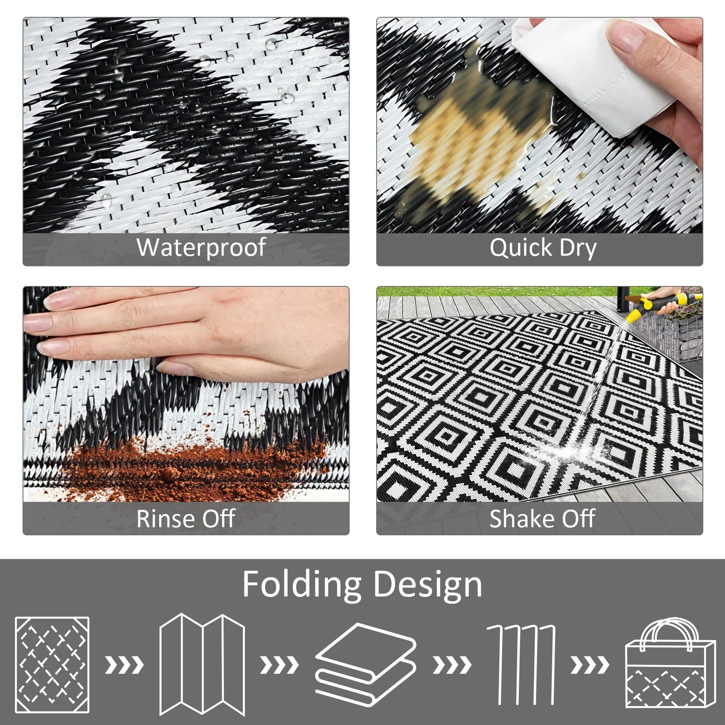 Waterproof Outdoor Plastic Straw Rugs Reversible Patio Rug For RV