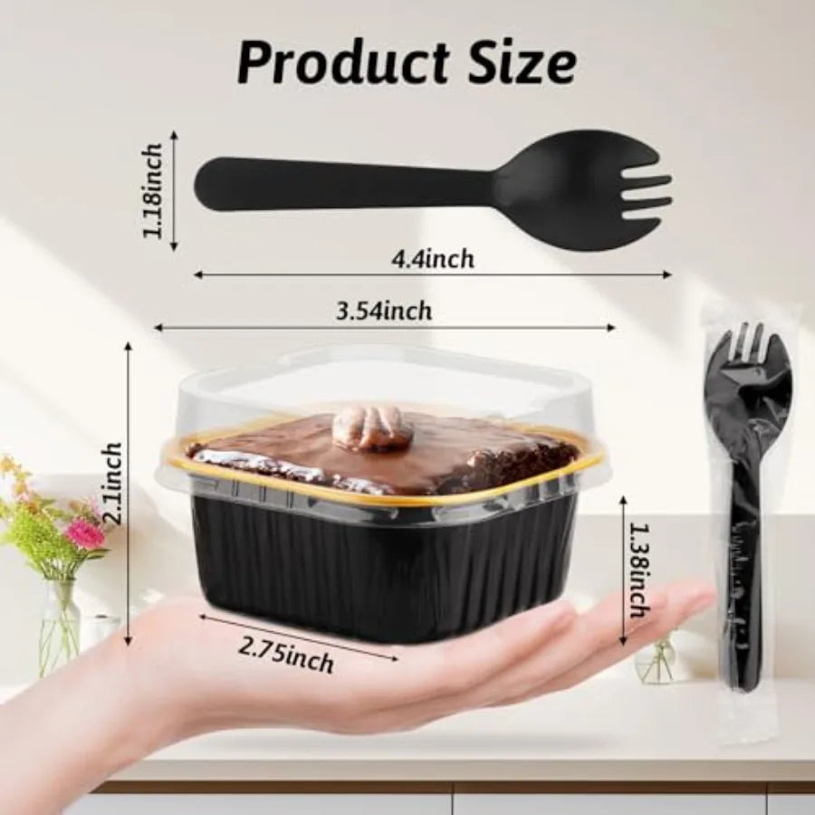 5 OZ Square Mini Baking Pans with Lids, 3.5x3.5 Inch Mini Cake Tins, Aluminum Foil Baking Cups Disposable Cake Containers for P
