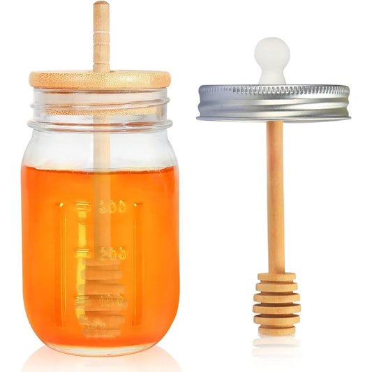 Glass Honey Jar With Dipper And Airtight Lid For Kitchen