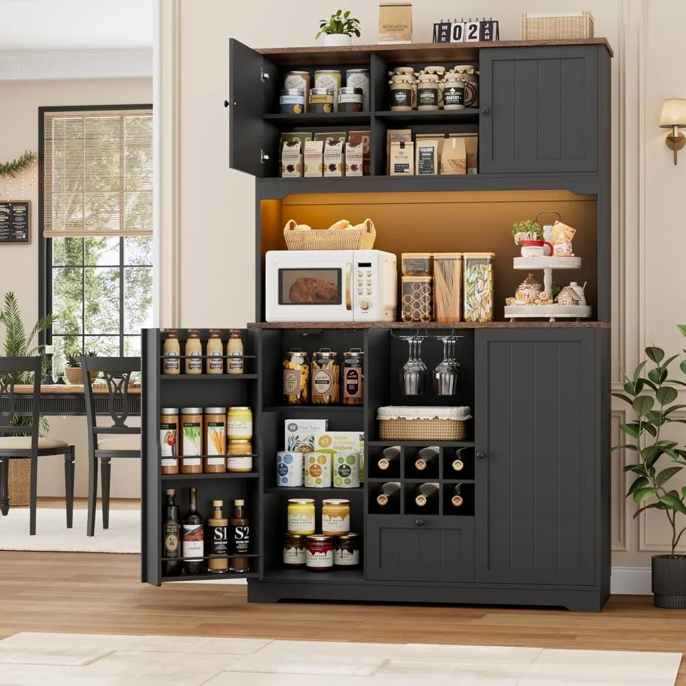 Pantry Cabinet With LED Light And Charging Station