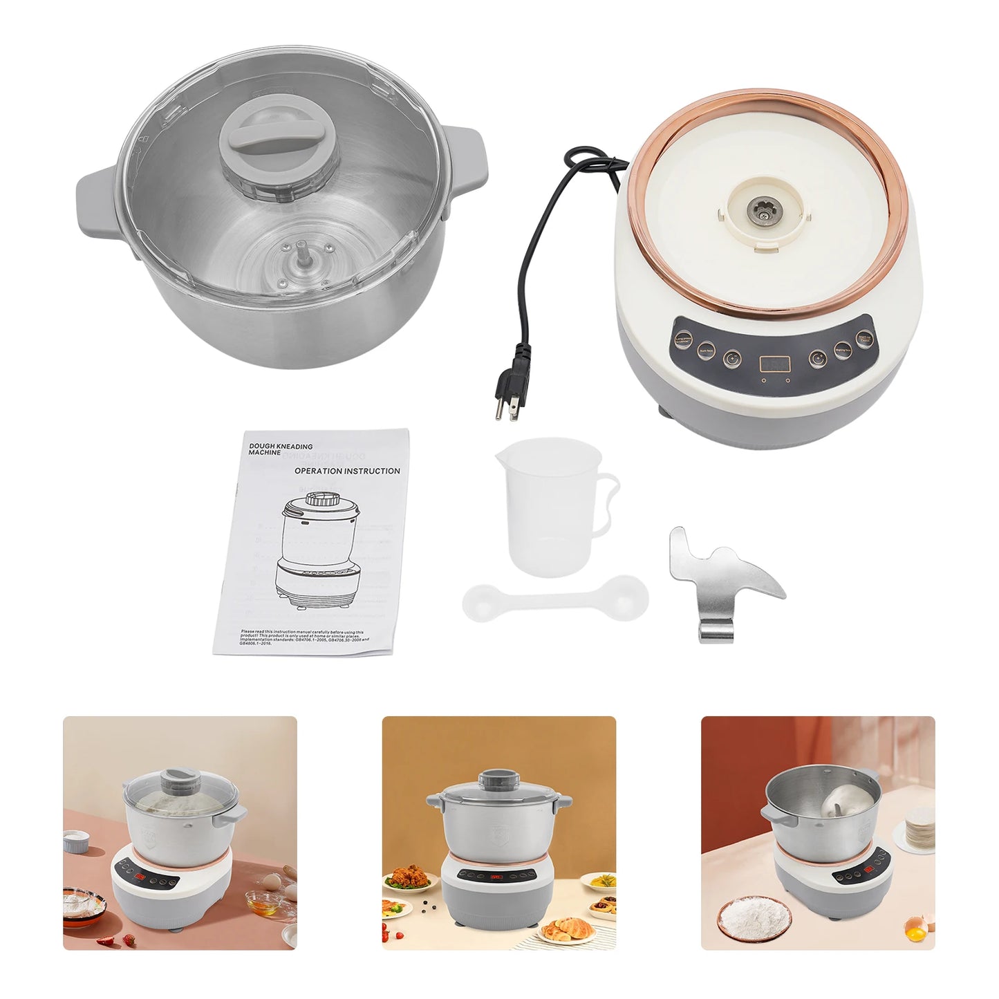 200W Electric Dough Maker 5L/169.09 Oz US Standard Ferment Function Flour Kneading Machine 304 Stainless Steel for Pizza Bread