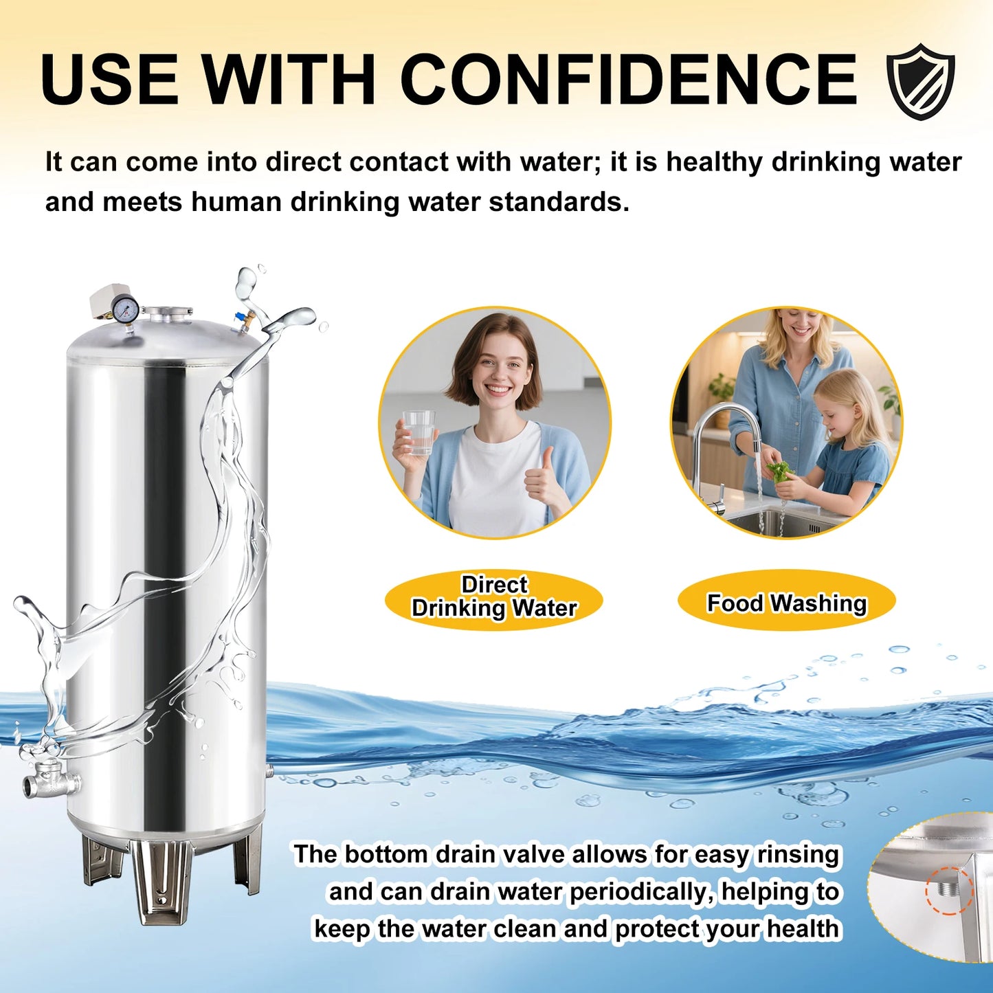 26.4Gal Well Water Pressure Tank, 304 Stainless Steel Pressurized Water Storage Container, Heavy Duty Automatic Booster Tank for Home Farm Garden Kitchen with Mounting Kit