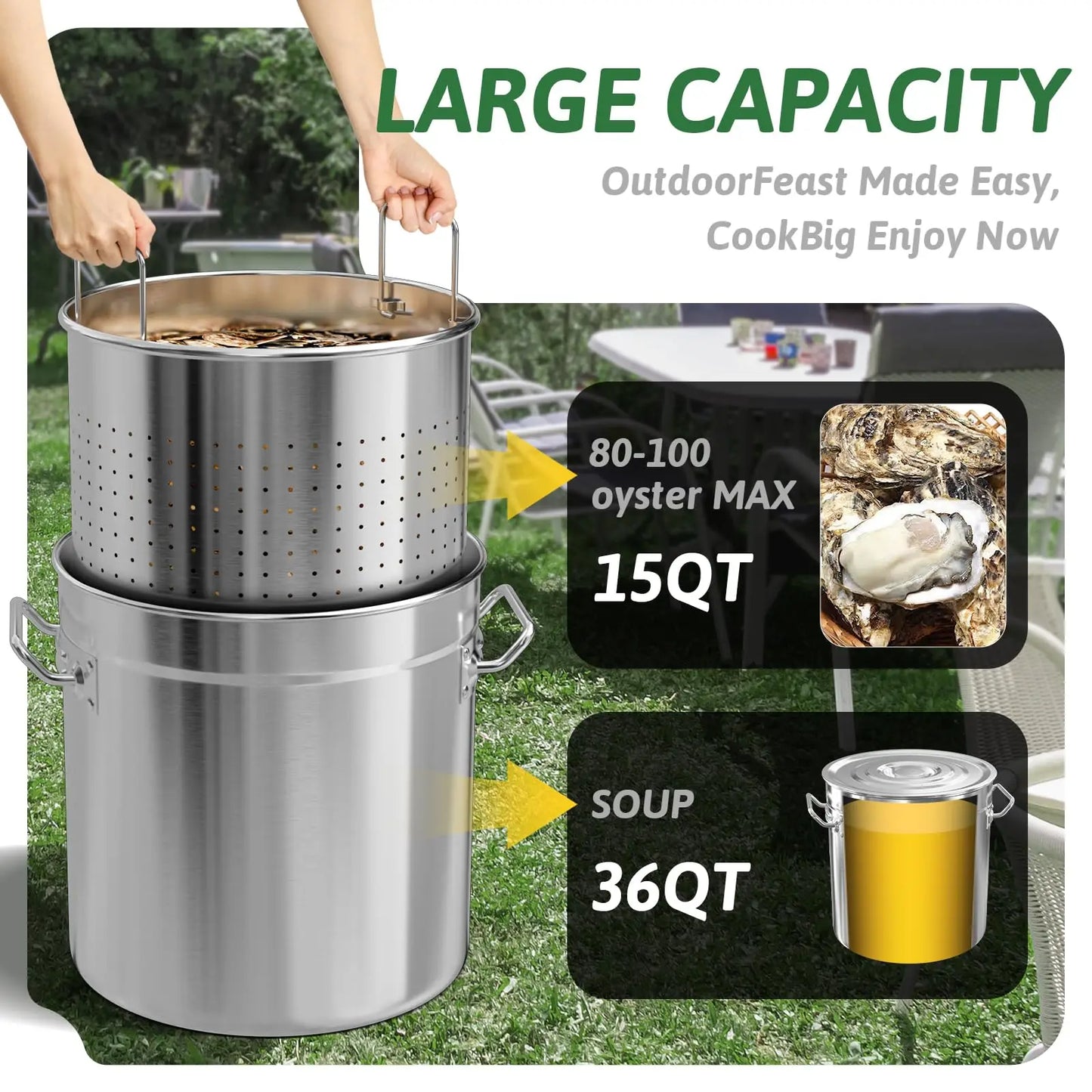 JETTING Stainless Steel Seafood Boil Pot With Lid And Strainer