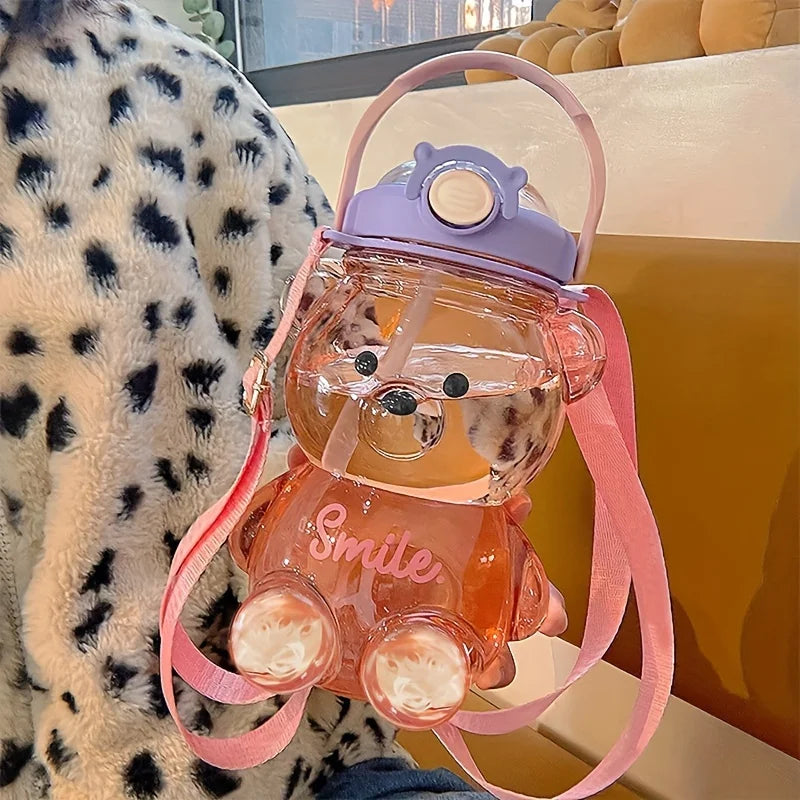 Cute Bear Cup Tumbler With Flip Top Straw Water Bottle