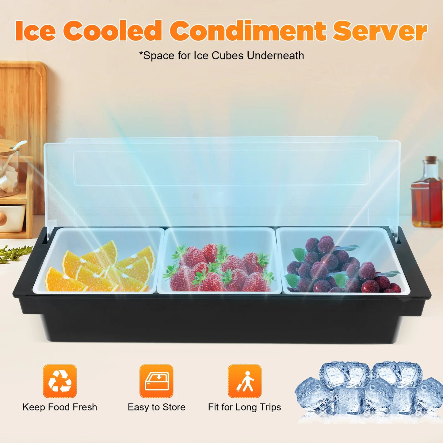 ABS PP5 Plastic Fruit Storage Box with Removable Compartments Ice Tray Bottom Leakproof Cool Condiment Organizer