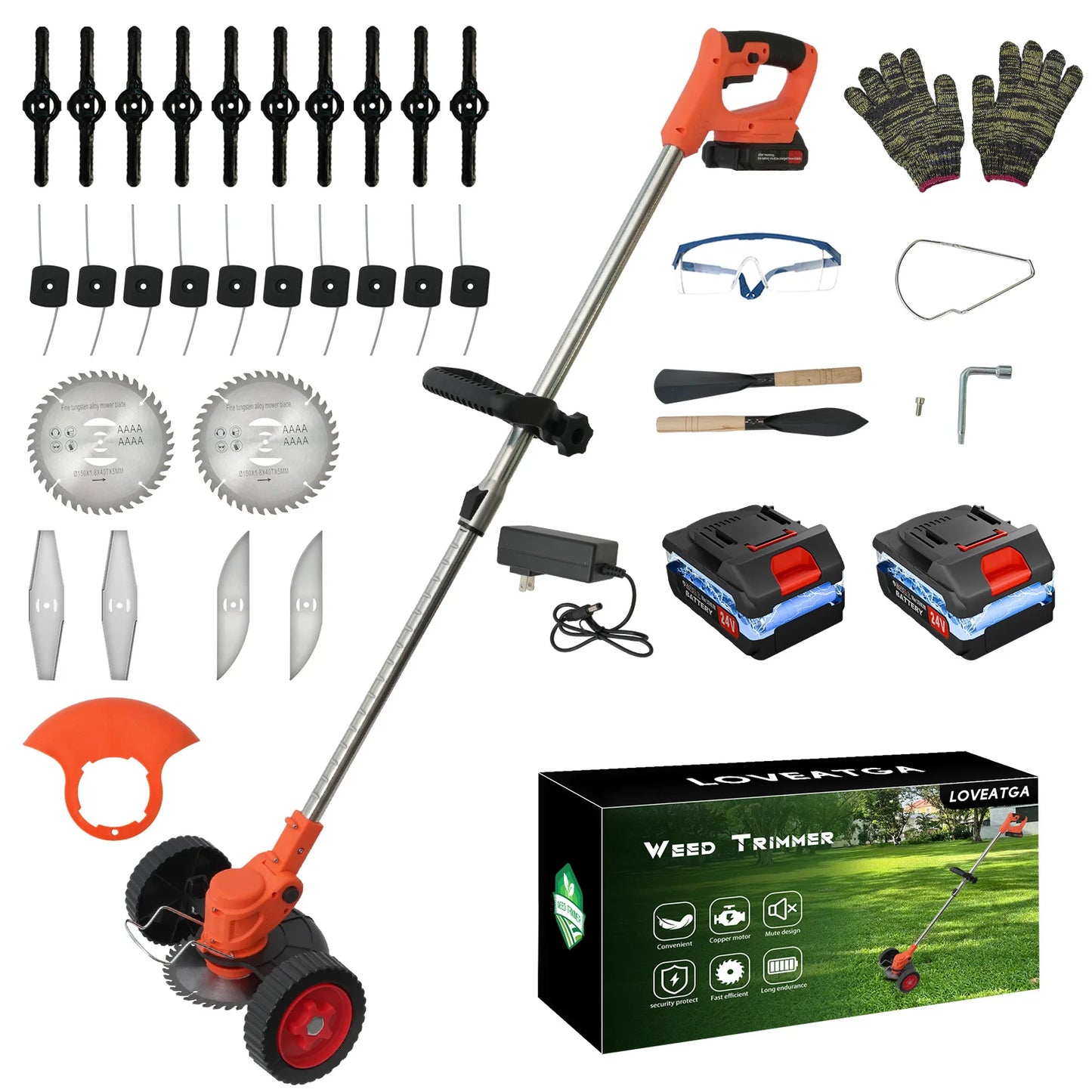 21V Cordless Grass Trimmer Electric 3-in-1 Lightweight with 2x2.0Ah Lithium-ion Batteries Charger Lawn Mower Edger Brush Cutter