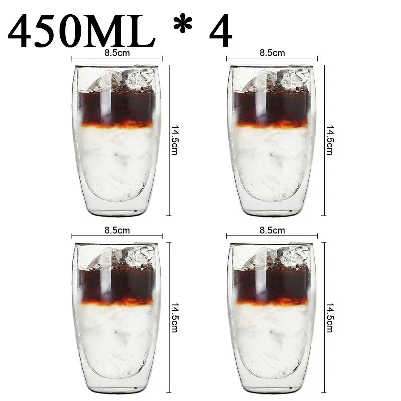 Double Wall Borosilicate Glass Mugs Set Drinkware Heat Resistant