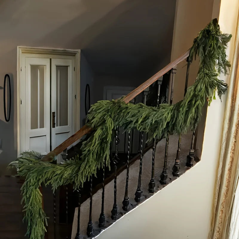 1pc Artificial Norfolk Pine Christmas Wreath Fake Green Garland Front Door Walls Porches Home Decor Xmas Decor Christmas Decor