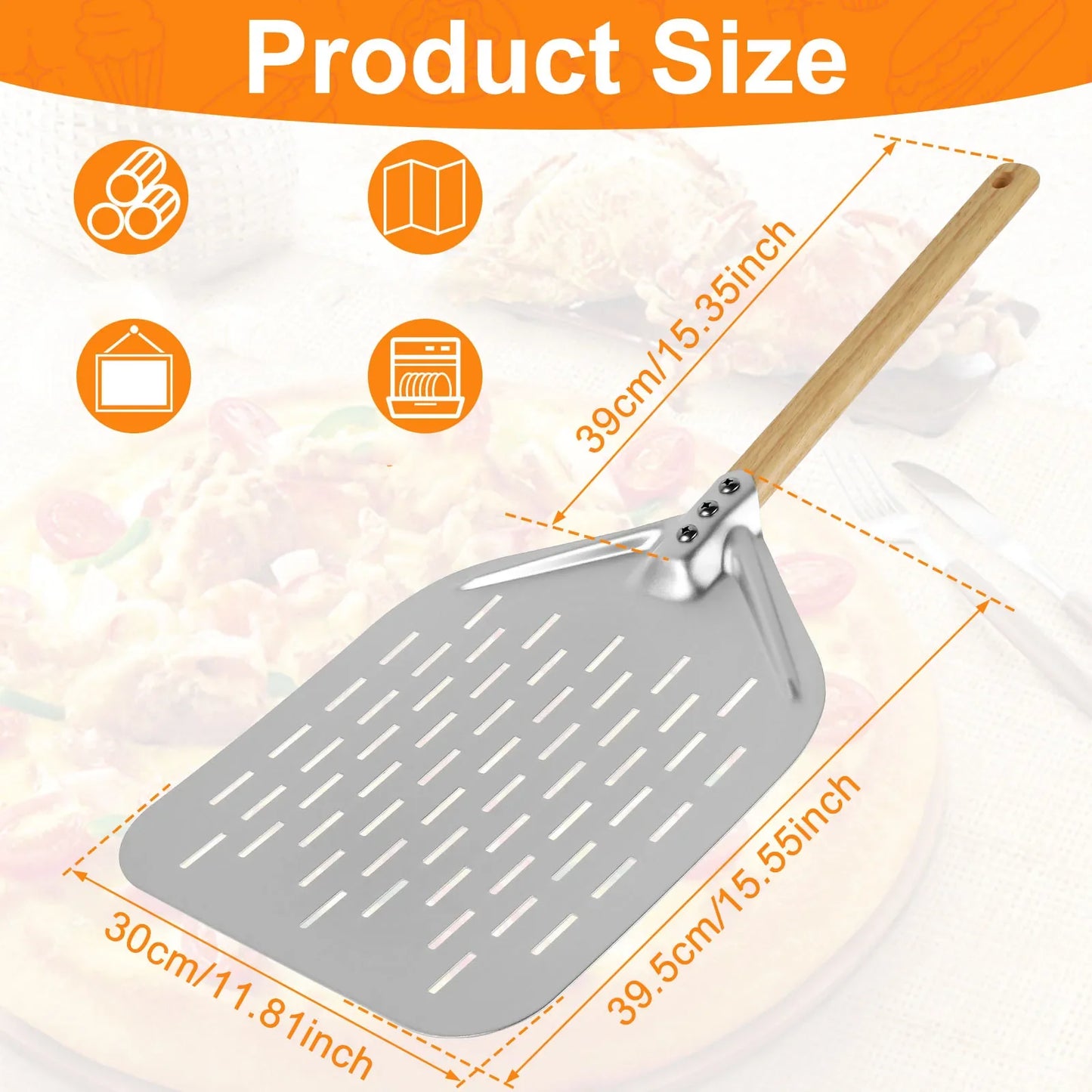 6.5/10/12inch Pizza Shovel Metal Non-Stick Pizza Peel with Wood Handle Cake Lifter Transfer Tray for Homemade Baking Pizza Bread
