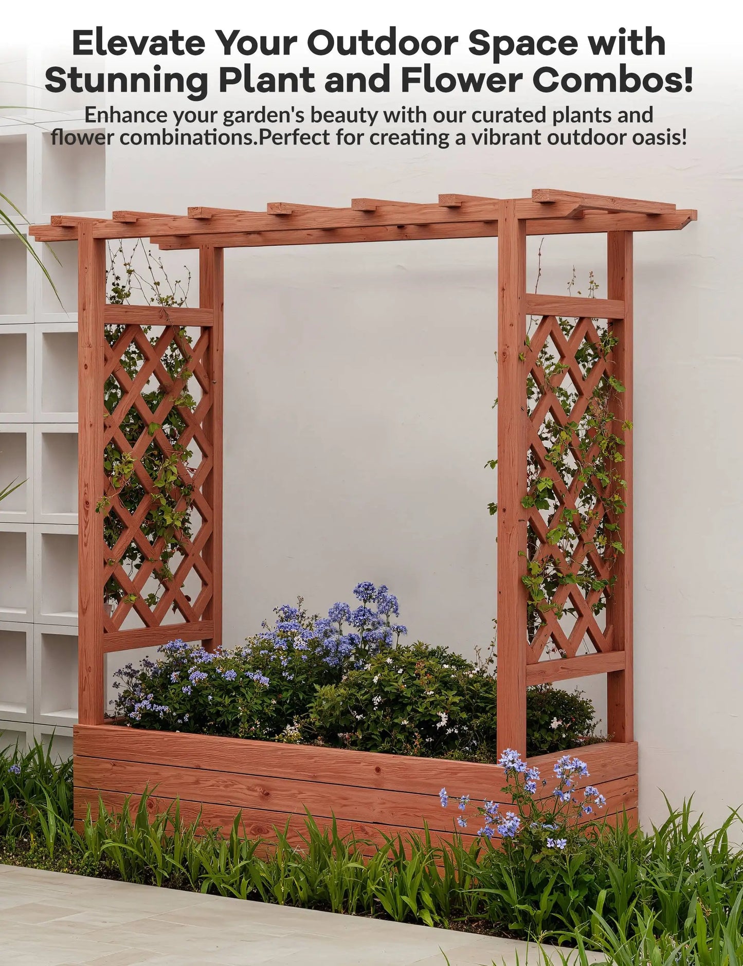 HiMISS Elevated Wooden Garden Bed With Trellis System
