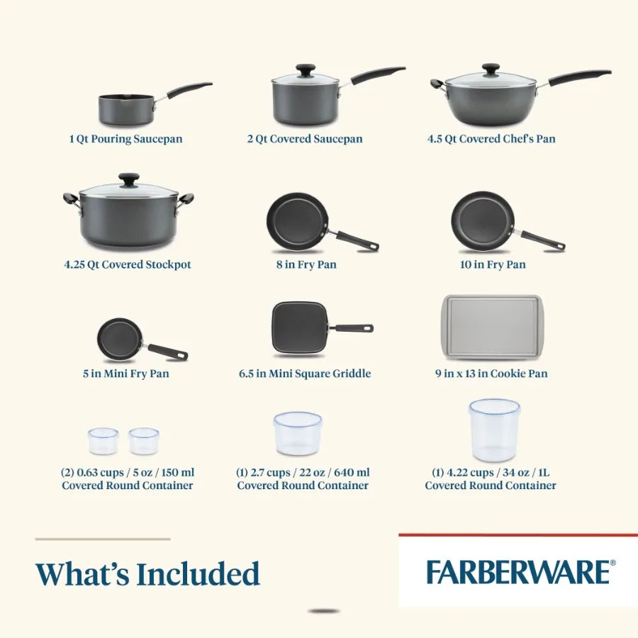 Easy Clean Nonstick Cookware Set With Lids And Storage Containers