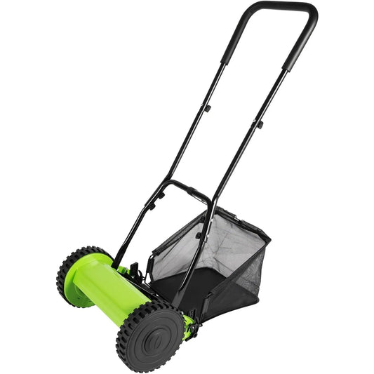 12 Inch 5-Blade Push Reel Lawn Mower, Cordless Manual Lawn Mower with Grass Catcher, Adjustable Cutting Height, Walk-Behind Lawn Mowers for Yard, Garden