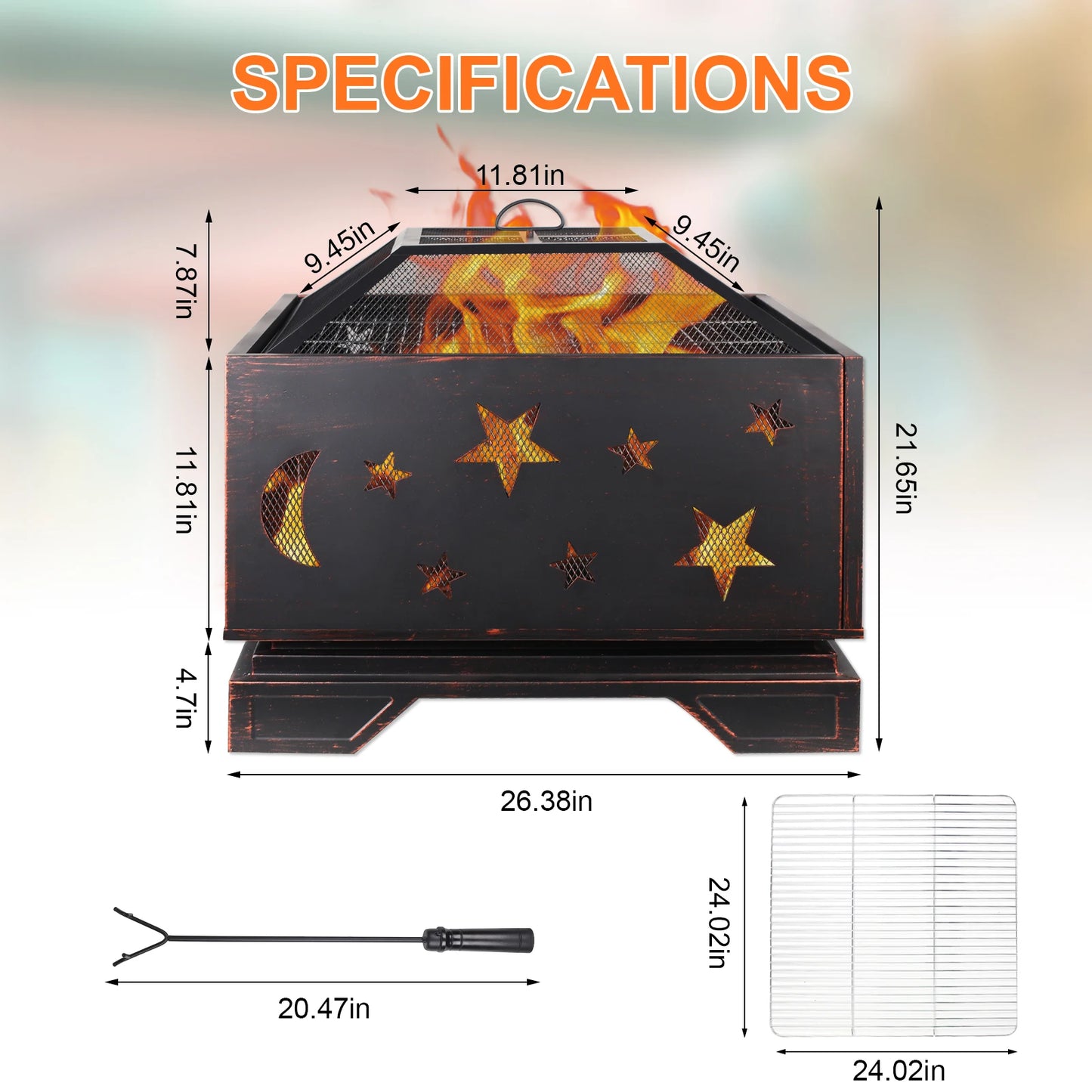 Wood Burning Fire Pit With Grill And Spark Screen Outdoor