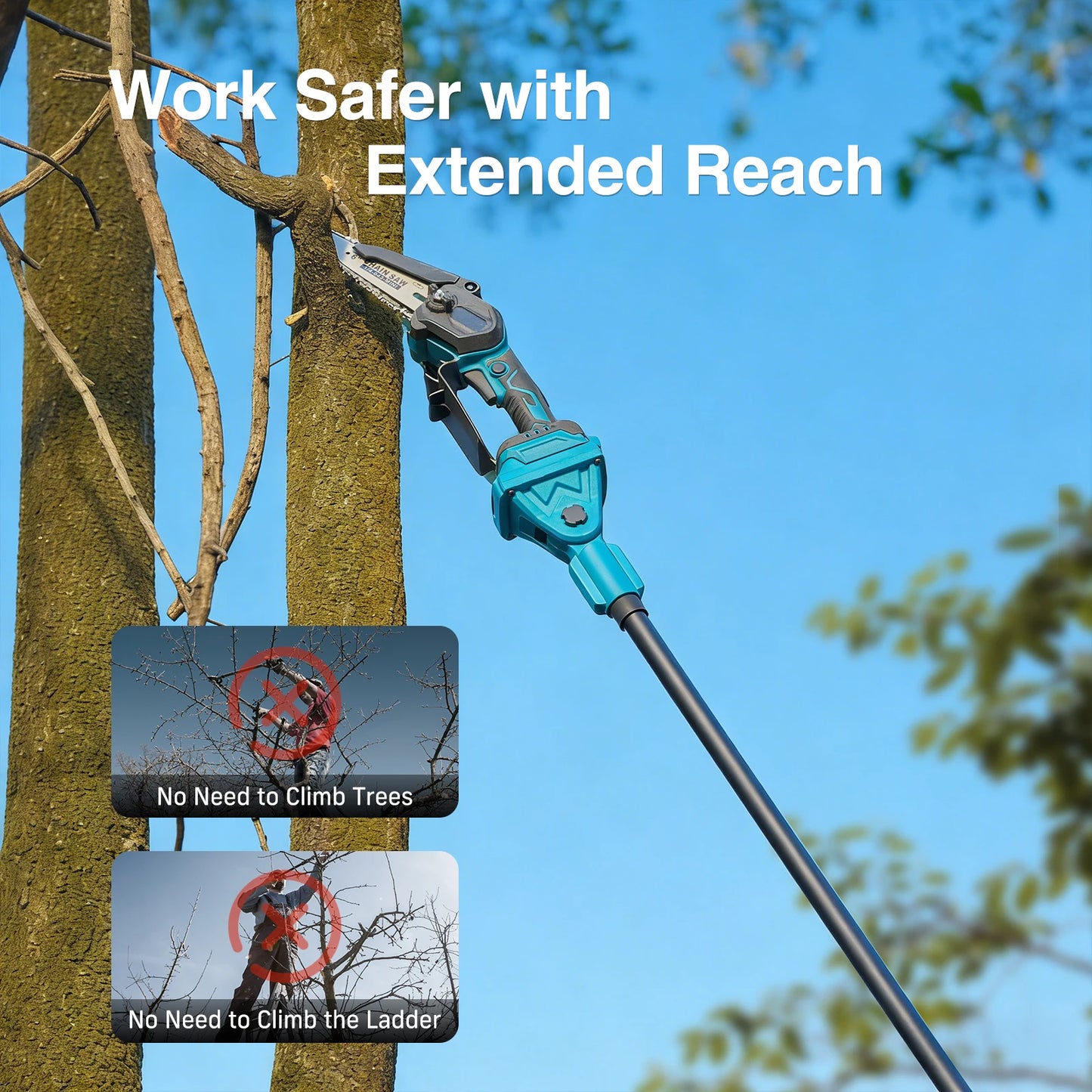 TaskStar 3-in-1 Telescoping Pole Pruner Electric Chainsaw High Branch Saw Garden Pruning Shears w/2 4.0Ah Rechargeable Batteries