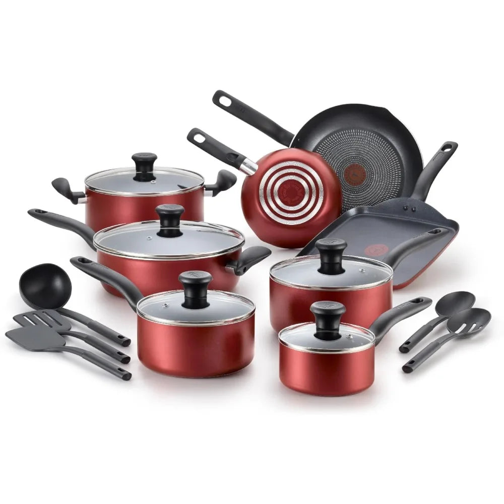 Initiatives Nonstick Cookware Set 18 Piece, Oven Broiler Safe 350F, Kitchen Cooking Set w/Fry Pans