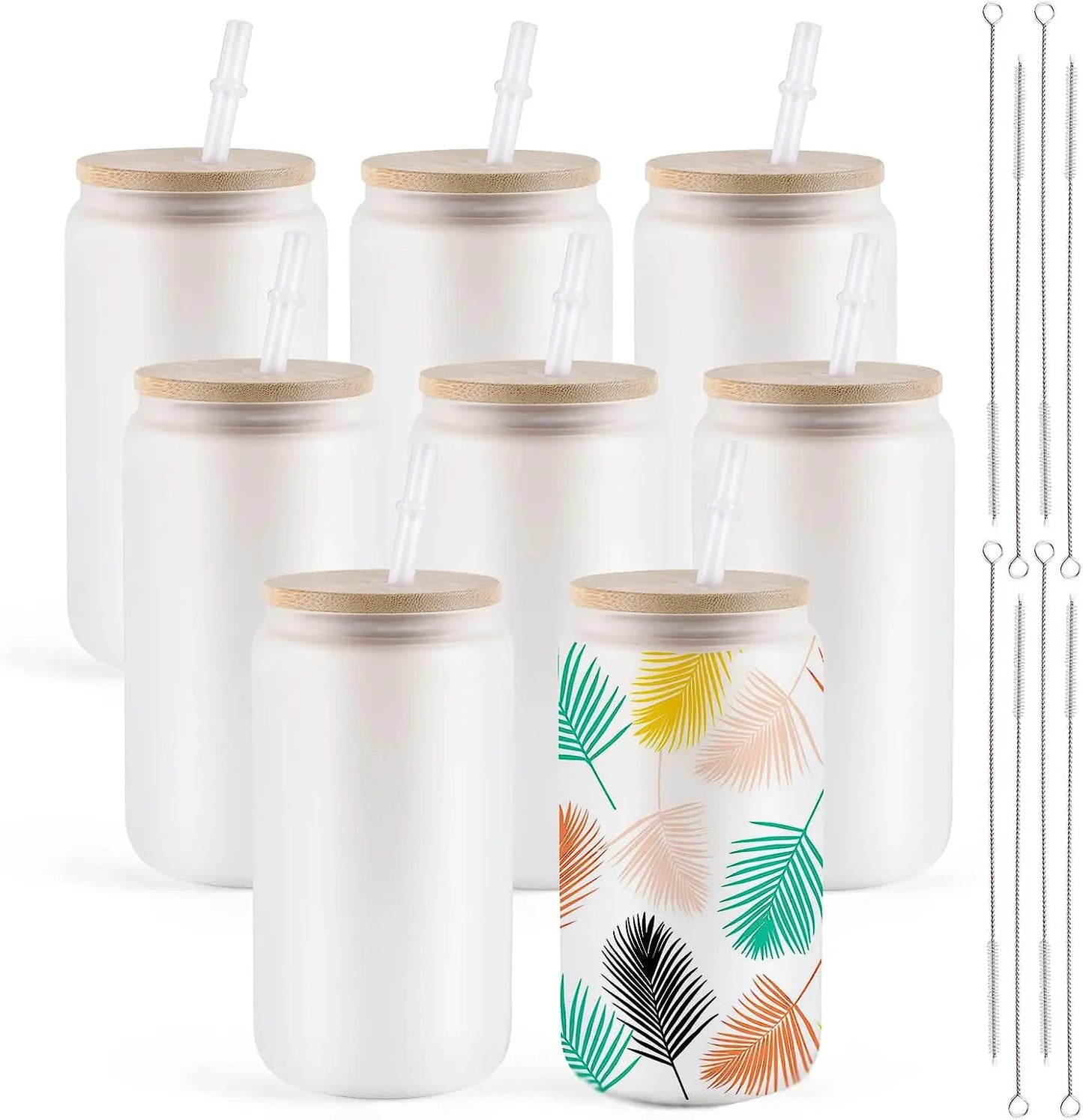 HTVRONT Glass Sublimation Tumblers with Bamboo Lids