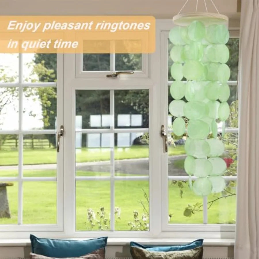 Handmade Capiz Shell Outdoor Wind Chime, Coastal Blue Elegant Garden Decor