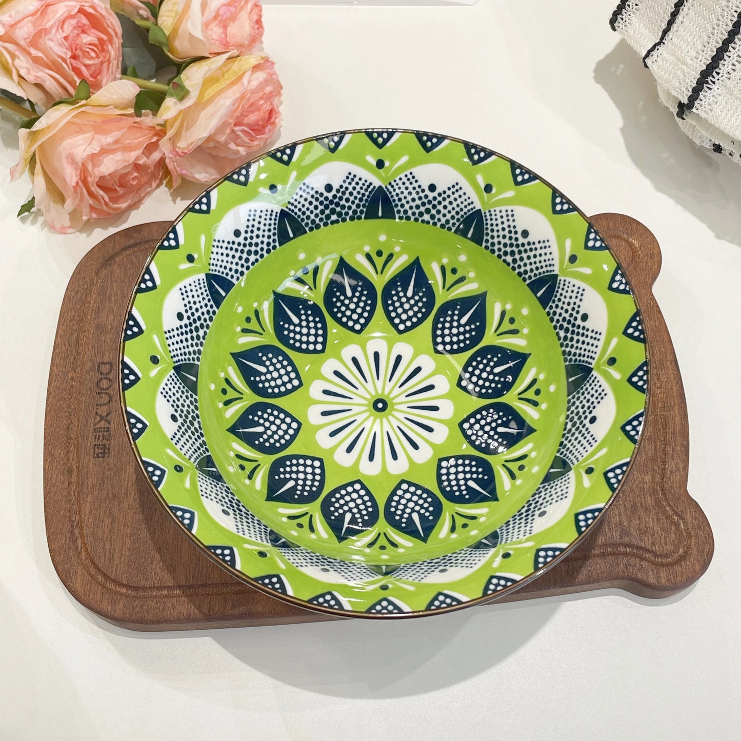 Bohemian Ceramic Soup Bowl Set, Microwave And Dishwasher Safe, Ramen Pasta Bowls
